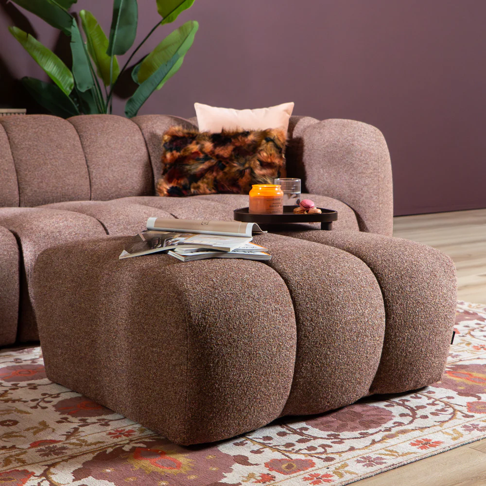 Bronx71 Hocker Luca bouclé stof rood|roze - Afbeelding 3